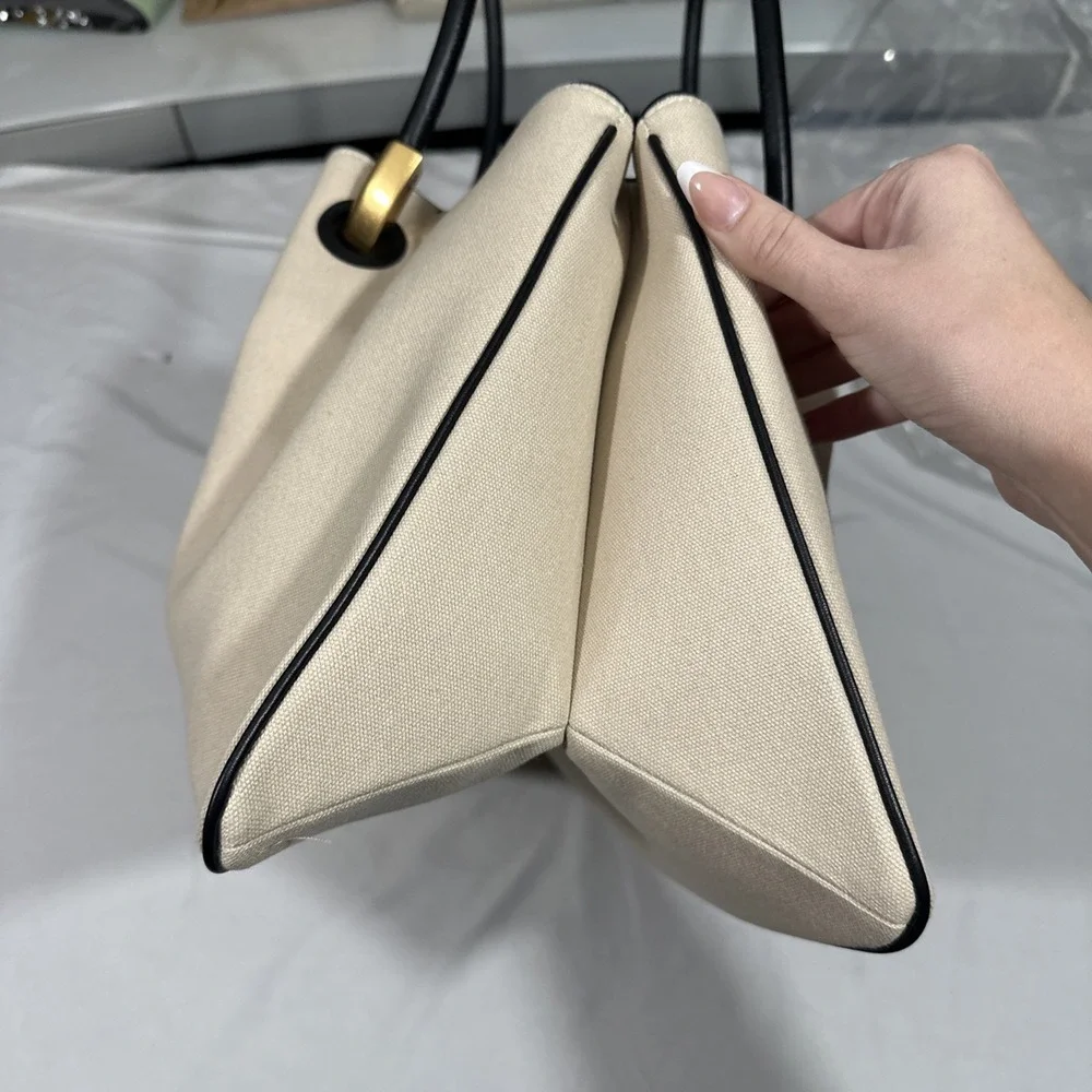 NWT $598 Cult Gaia‎ ASA Canvas & Leather Satchel Large Bag in Beach Nude